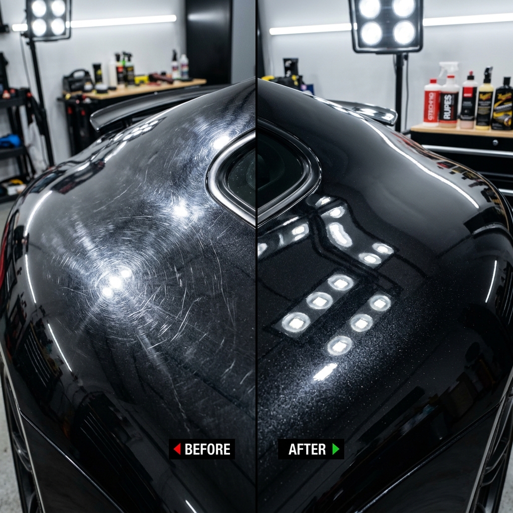 Antes e depois do polimento técnico na lateral