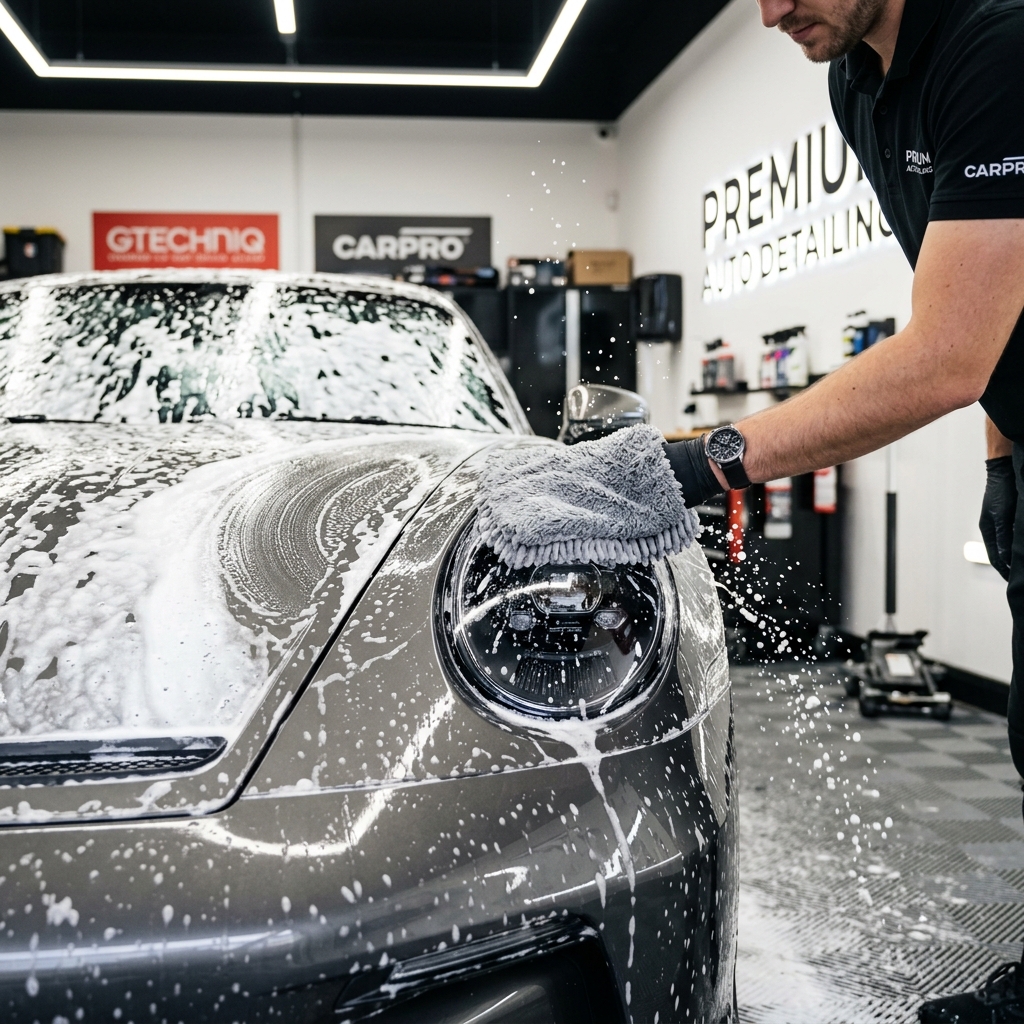 Detalhe de lavagem premium na Black Diamond Estética Automotiva
