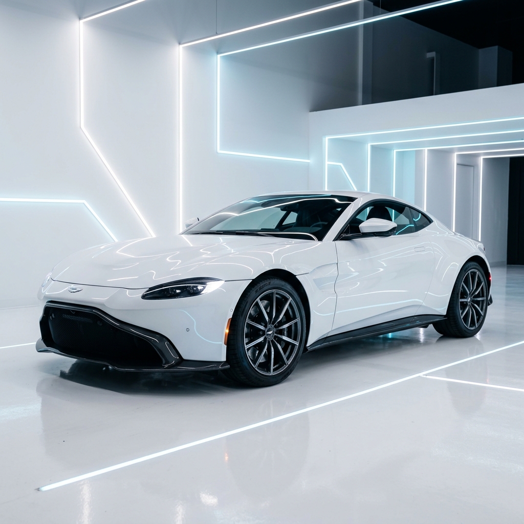 Carro esportivo branco cristalino limpo e brilhante