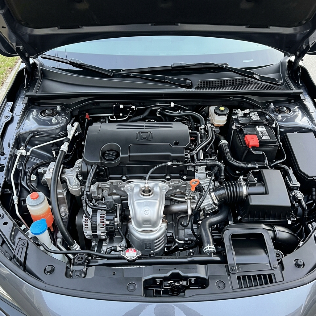 Motor de carro popular limpo e detalhado com verniz protetor